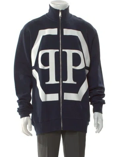 Pre-owned Philipp Plein Graphic Print Mock Neck Sweatshirt In Blue