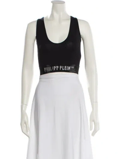 Pre-owned Philipp Plein Graphic Print Scoop Neck Crop Top In Black