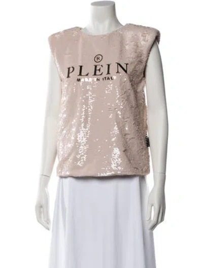 Pre-owned Philipp Plein Graphic Print Scoop Neck Top In Pink