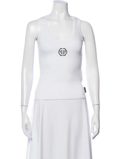 Pre-owned Philipp Plein Graphic Print Scoop Neck Top In Silver