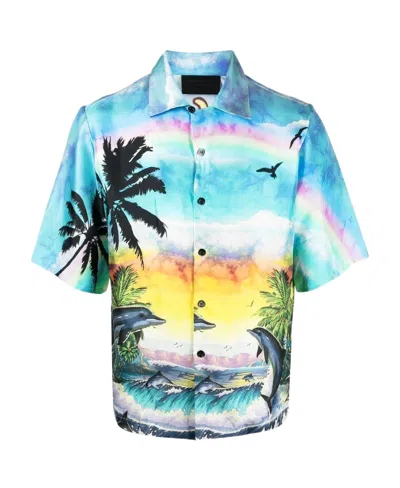 Philipp Plein Graphic-print Silk Shirt In Blue