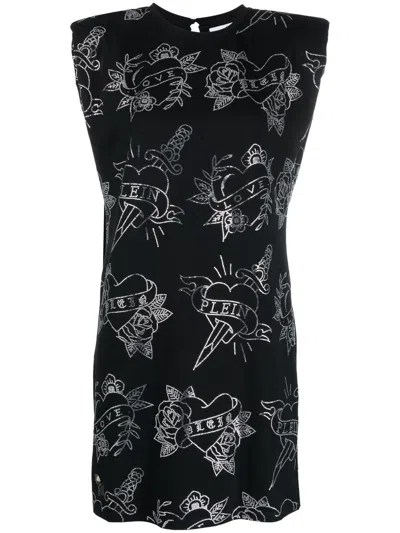 Philipp Plein Graphic-print Sleeveless Mini Dress In Pink