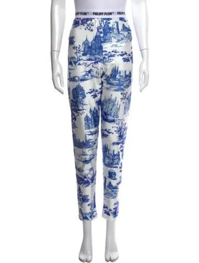 Pre-owned Philipp Plein Graphic Print Straight Leg Pants W/ Tags In Blue/white