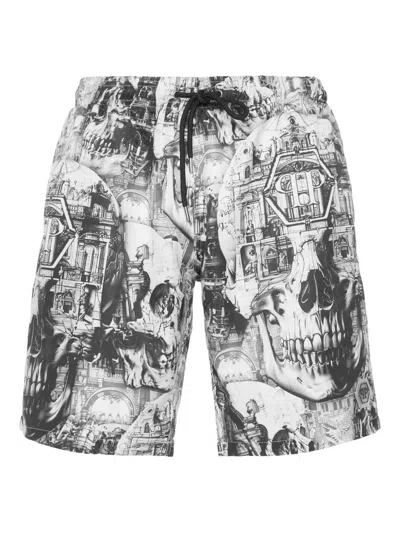 Philipp Plein Graphic-print Swim Shorts In Gray