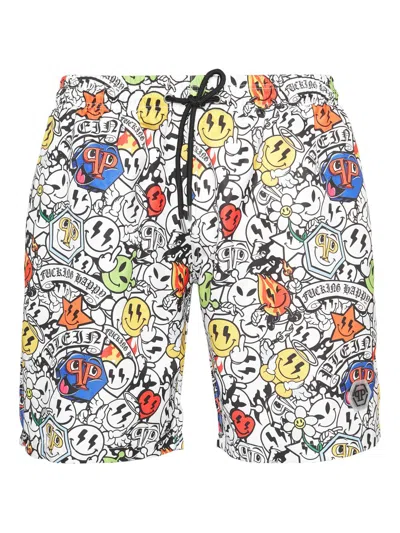 Philipp Plein Graphic-print Swim Shorts In Weiss