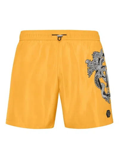 Philipp Plein Graphic-print Swim Shorts In Yellow
