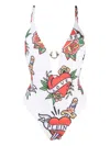 Philipp Plein Graphic-print Swimsuit In White