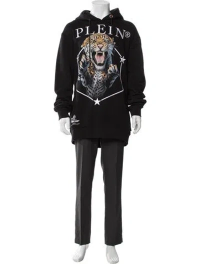 Pre-owned Philipp Plein Graphic Print V-neck Hoodie W/ Tags In Black