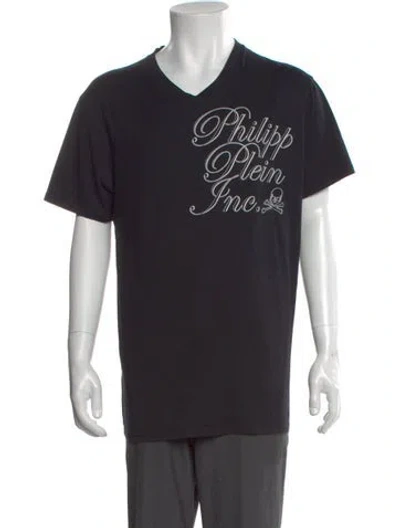 Pre-owned Philipp Plein Graphic Print V-neck T-shirt In Black