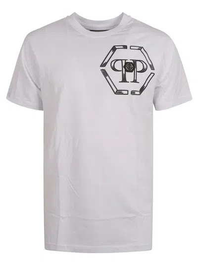 Philipp Plein Printed Logo Crew Neck Short Sleeve T-shirt In White