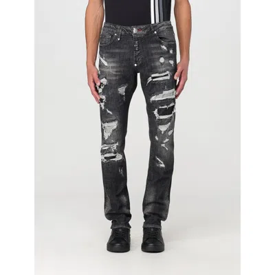 Philipp Plein Gray Denim Slim Fit Jeans In Black
