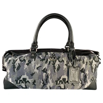 Pre-owned Philipp Plein Grey Black Camouflage Saffiano Leather Canvas Duffle Bag In Gray