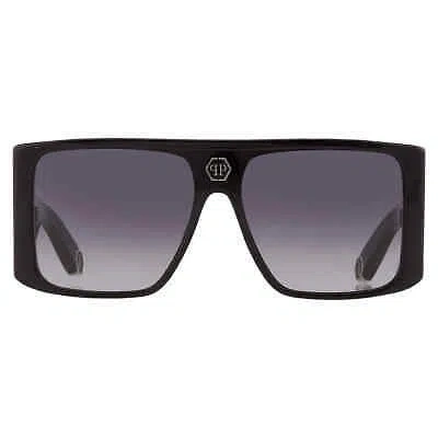 Pre-owned Philipp Plein Grey Gradient Shield Unisex Sunglasses Spp014v 0700 99 In Gray