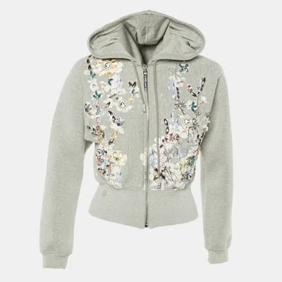 Pre-owned Philipp Plein Grey Knit Crystal Embellished Zip Up Jacket S In Gray