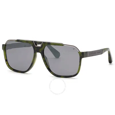 Philipp Plein Grey Navigator Men's Sunglasses Spp046m 92ix 61 In Brown