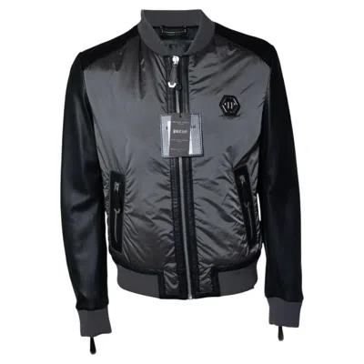 Pre-owned Philipp Plein , Grey Nylon And Leather Bomber Jacket In Gray