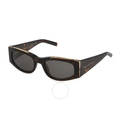 Philipp Plein Grey Oval Ladies Sunglasses Spp025s 0722 55 In Dark / Grey / Tortoise