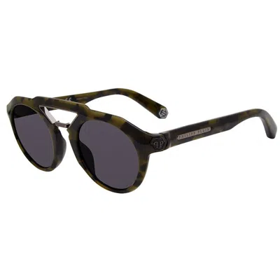 Philipp Plein Grey Oval Men's Sunglasses Spp045m 092i 50 In Green