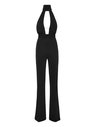 Philipp Plein Halterneck Logo-plaque Jumpsuit In Black