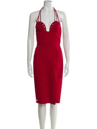 Pre-owned Philipp Plein Halterneck Midi Length Dress In Red