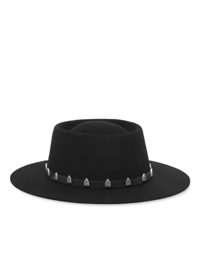 Philipp Plein Hat With Leather Belt Studs In Black