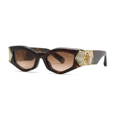 Philipp Plein Havana Acetate+metal Sunglasses In Brown