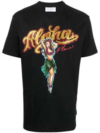 Philipp Plein Hawaii Embellished Short-sleeve T-shirt In Black