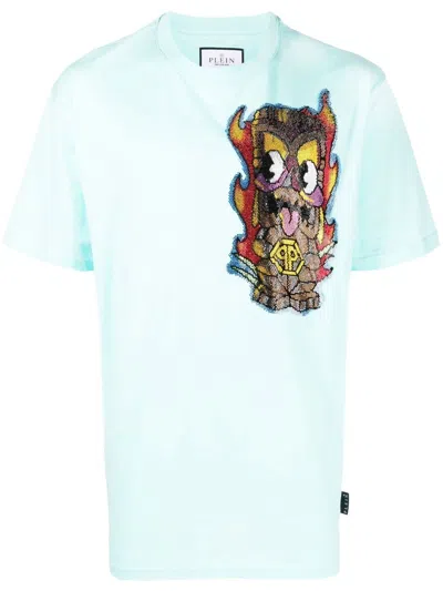 Philipp Plein Hawaii Embellished Short-sleeve T-shirt In Blue
