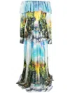 Philipp Plein Hawaii Pleated Maxi Dress In Blue