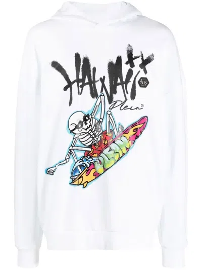 Philipp Plein Graphic Print Hoodie With Hooded Neckline In White