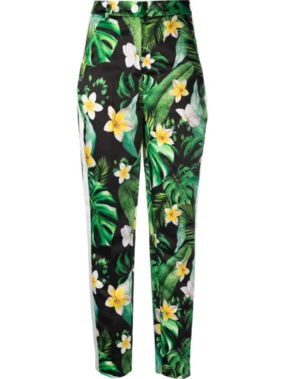 Philipp Plein Hawaii-print High-waisted Trousers In Green