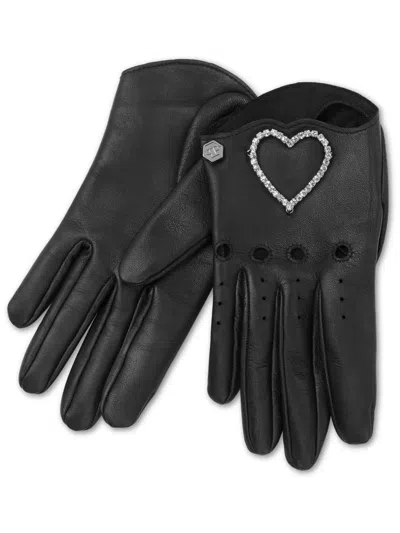 Philipp Plein Heart-appliqué Leather Gloves In Black