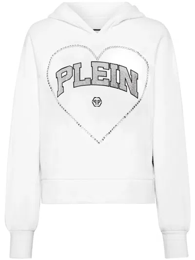 Philipp Plein Heart-motif Rhinestone-embellished Hoodie In White