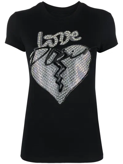 Philipp Plein Heart-motif Rhinestone-embellished T-shirt In Black