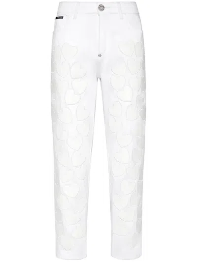Philipp Plein Heart-patches Cropped Jeans In Multi
