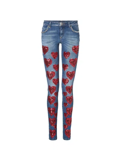 Philipp Plein 하트 디테일 진 In Blue
