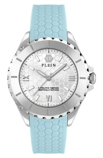 Philipp Plein Heaven Silicone Strap Watch, 38mm In Stainless Steel/blue