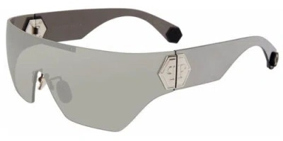Pre-owned Philipp Plein Hero Rimless Shield Sunglasses - Spp029m99 - Made In Italy In Palladium/silver Mirror (579x)