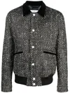 Philipp Plein Herringbone-pattern Wool Bomber Jacket In Black
