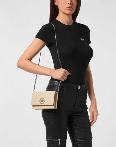 Philipp Plein Hexagon Bag Cocco Crystal Women In Beige
