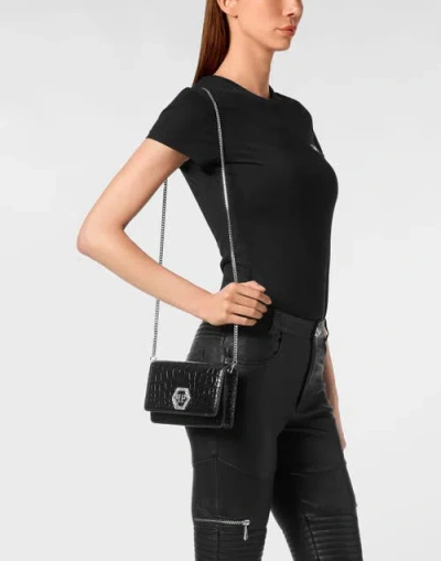 Philipp Plein Hexagon Bag Cocco Crystal Women In Black