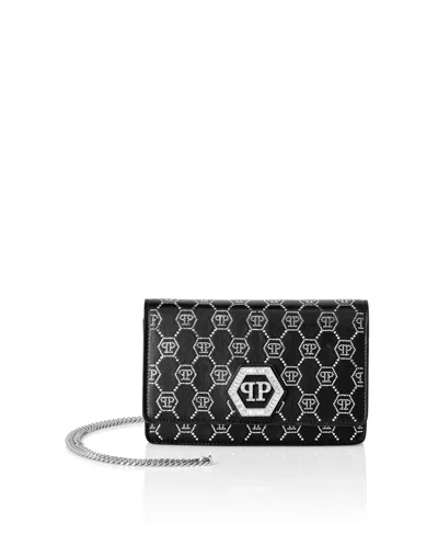 Philipp Plein Hexagon Bag Monogram Strass Monogram Strass In Black