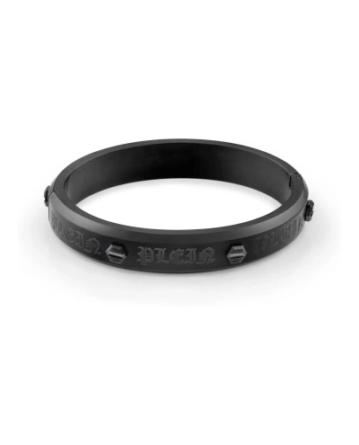 Philipp Plein Gunmetal Ip Stainless Steel Logo Bangle Bracelet In Black