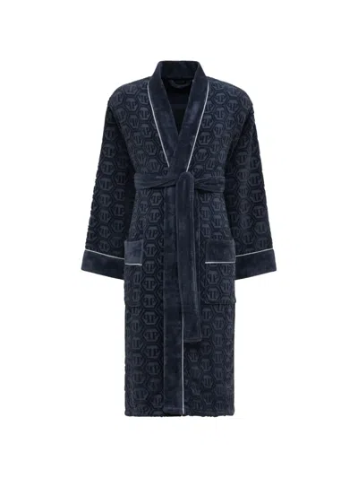 Philipp Plein Hexagon Bath Robe In Blue