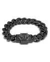 Philipp Plein Gunmetal Ip Stainless Steel Logo Cuban Link Bracelet In Black