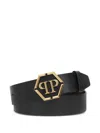 Philipp Plein Hexagon-buckle Leather Belt In Black