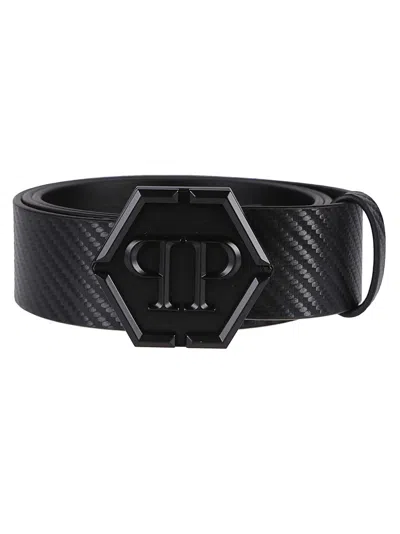 Philipp Plein Hexagon Carbon Belt In Black