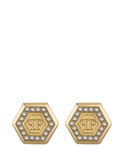 Philipp Plein Hexagon Crystal Earrings In Gold