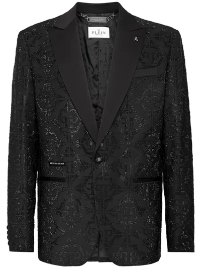 Philipp Plein Hexagon Crystal-embellished Blazer In Black