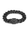 Philipp Plein Gunmetal Ip Stainless Steel Logo Cuban Link Bracelet In Black